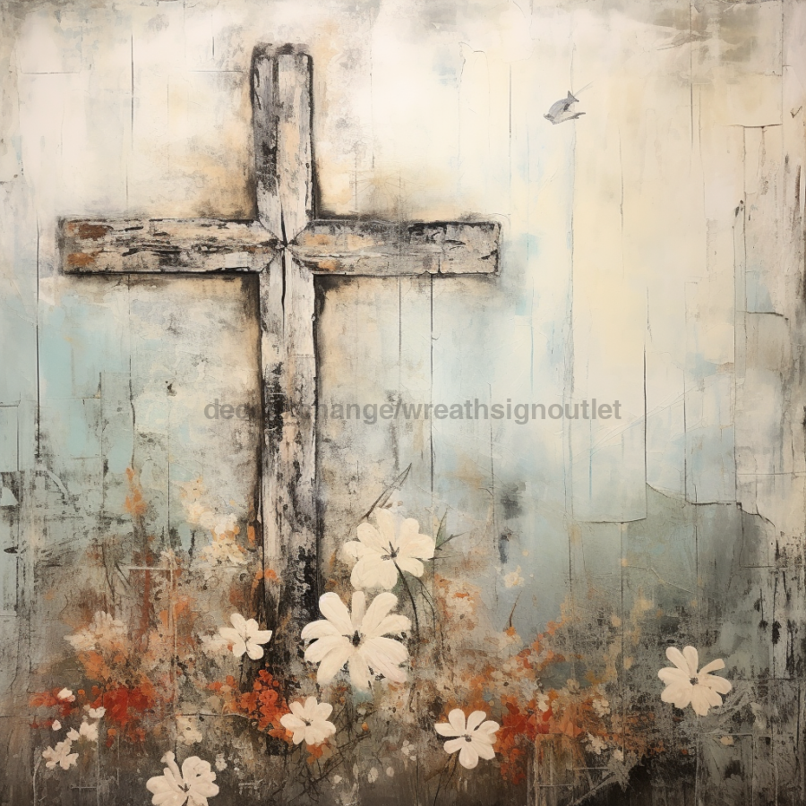 Religious Cross 10x10" Metal Wreath Sign - OAW-0096