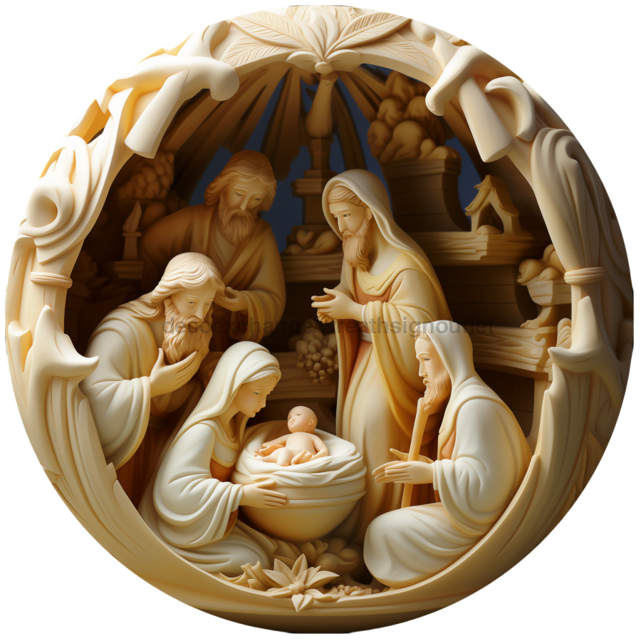 Religious Nativity 10" Metal Wreath Sign - DECOE-4796