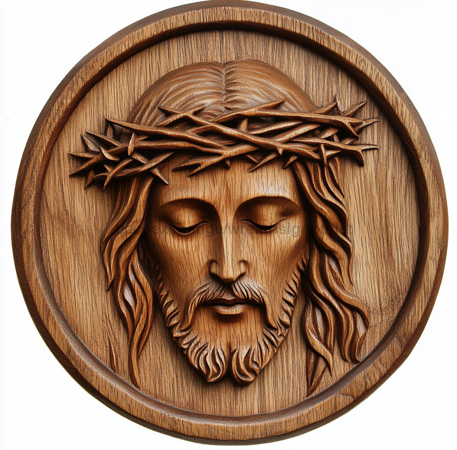 Religious Wood Carving Jesus Sign, DCO-13483-D, Sign For Wreath, 10" Wood Sign