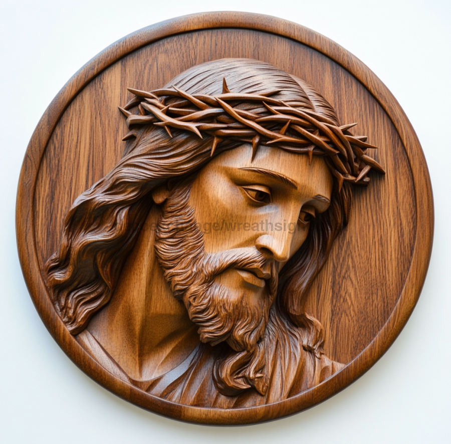 Religious Wood Carving Jesus Sign, DCO-13180-D, Sign For Wreath, 10" Wood Sign