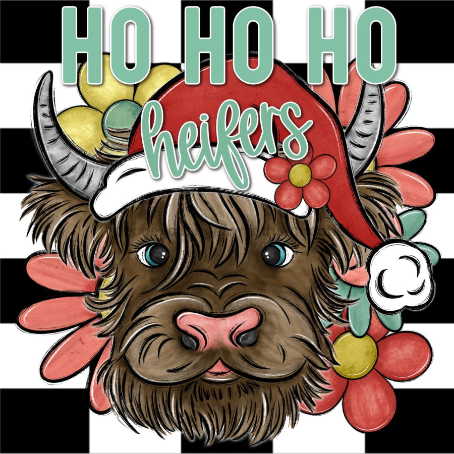 Retro Christmas Cow 10x10" Metal Wreath Sign - DECOE-4769