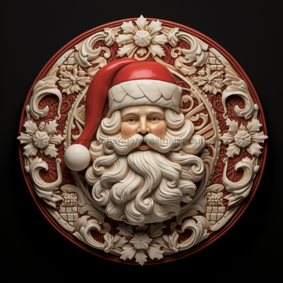 Santa Sign Red Dco-00620 For Wreath 10 Round Metal
