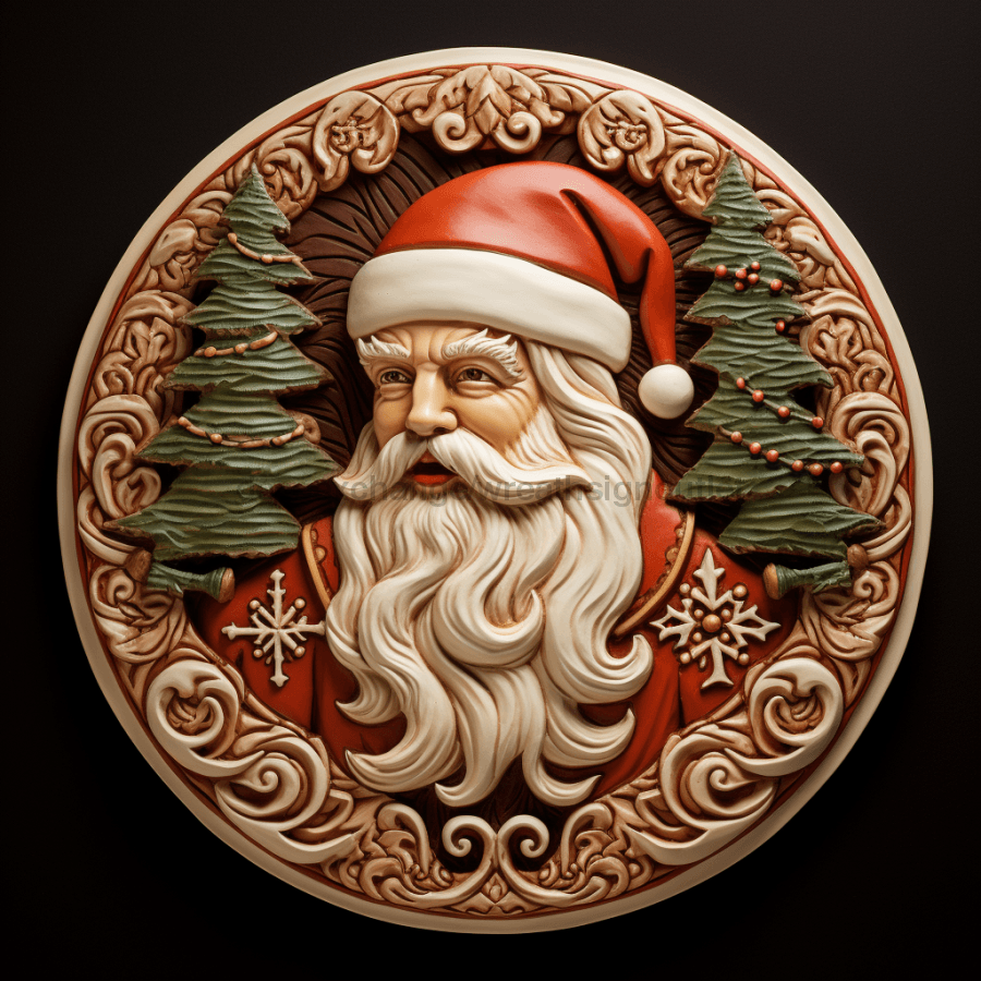 Santa Sign Rustic Dco-00628 For Wreath 10 Round Metal