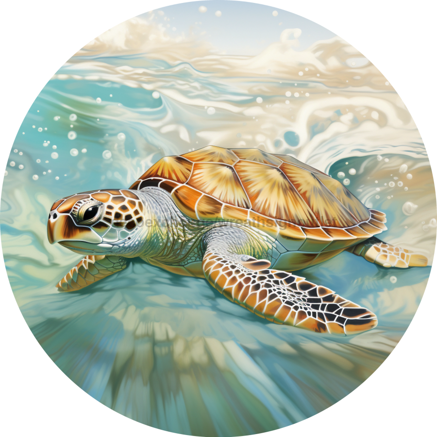 Sea Turtle Nautical 10" Metal Wreath Sign - DECOE-5201