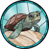 Thumbnail for Sea Turtle Stained Glass 10" Metal Wreath Sign - DECOE-5233