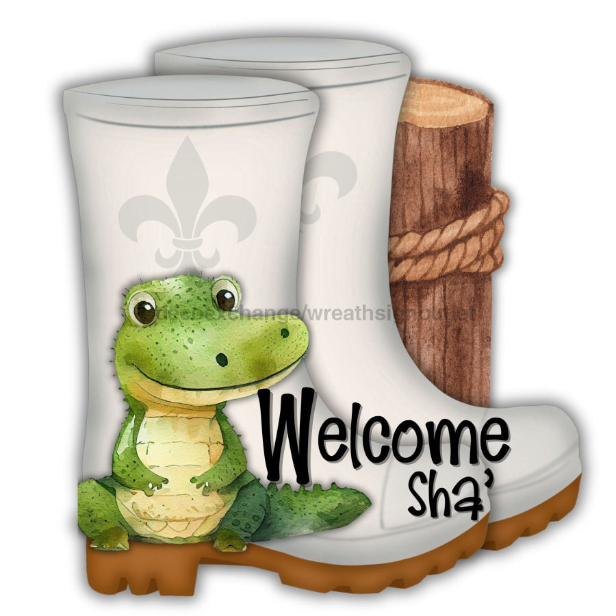 Shrimp Boots Alligator Welcome Sha 22" Wood Door Hanger - DECOE-W-903662-DH