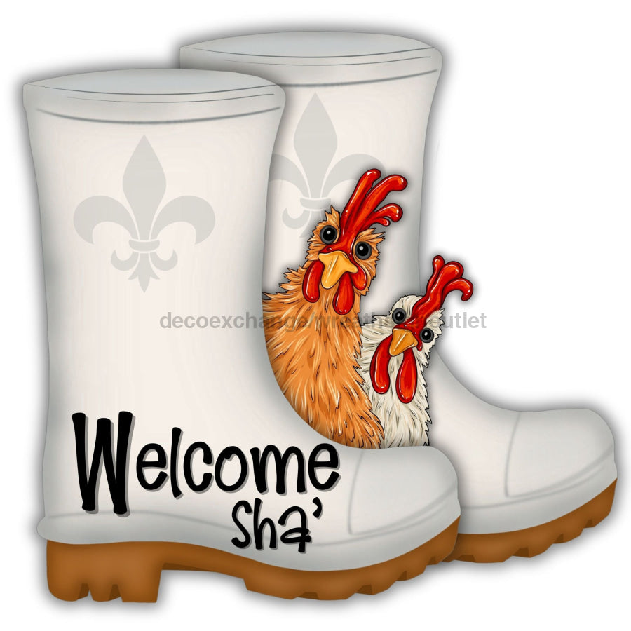 Shrimp Boots Chickens Welcome Sha 22" Wood Door Hanger - DECOE-W-903664-DH