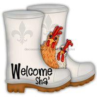 Thumbnail for Shrimp Boots Chickens Welcome Sha 22" Wood Door Hanger - DECOE-W-903664-DH