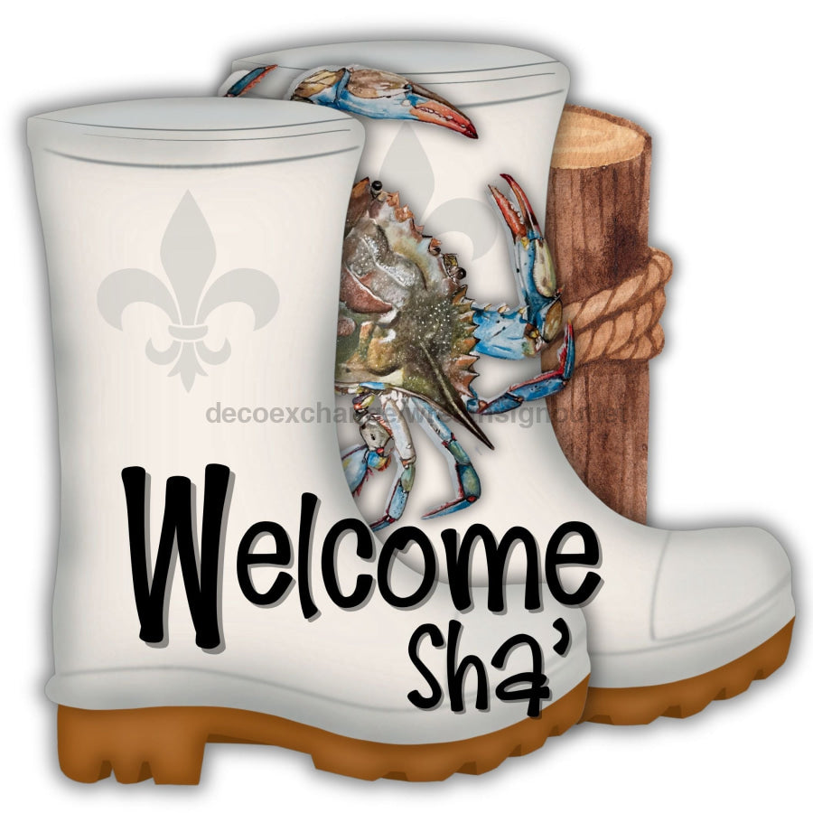 Shrimp Boots Crab Welcome Sha 22" Wood Door Hanger - DECOE-W-903667-DH