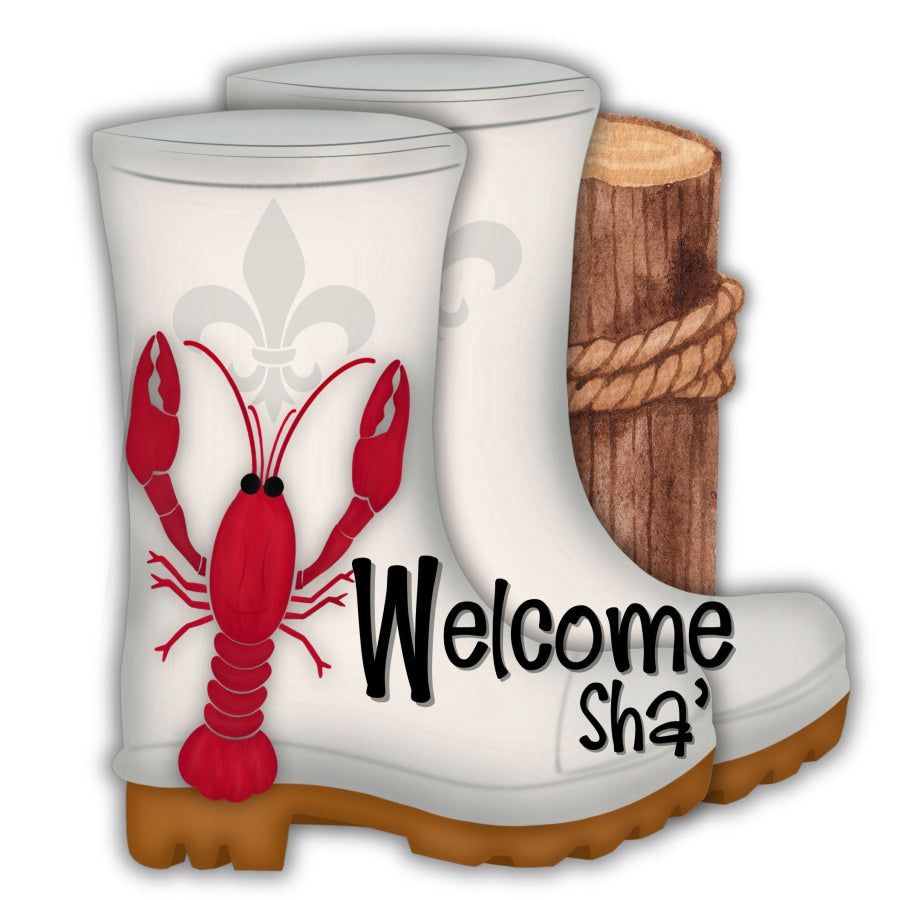 Shrimp Boots Crawfish Welcome Sha 22" Wood Door Hanger - DECOE-W-903663-DH