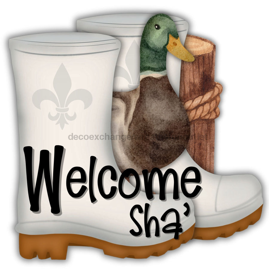 Shrimp Boots Duck Welcome Sha 22" Wood Door Hanger - DECOE-W-903670-DH