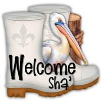 Thumbnail for Shrimp Boots Pelican Welcome Sha 22" Wood Door Hanger - DECOE-W-903669-DH