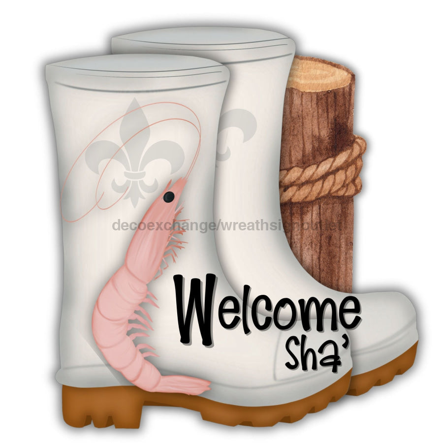 Shrimp Boots Welcome Sha 22" Wood Door Hanger - DECOE-W-903661-DH
