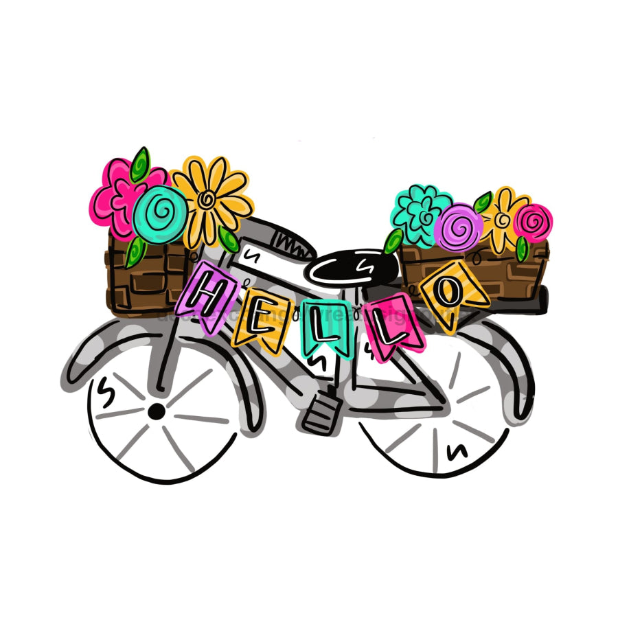 Spring Bike Door Hanger, MJ-W-00095-DH, 22in Wood Door Hanger