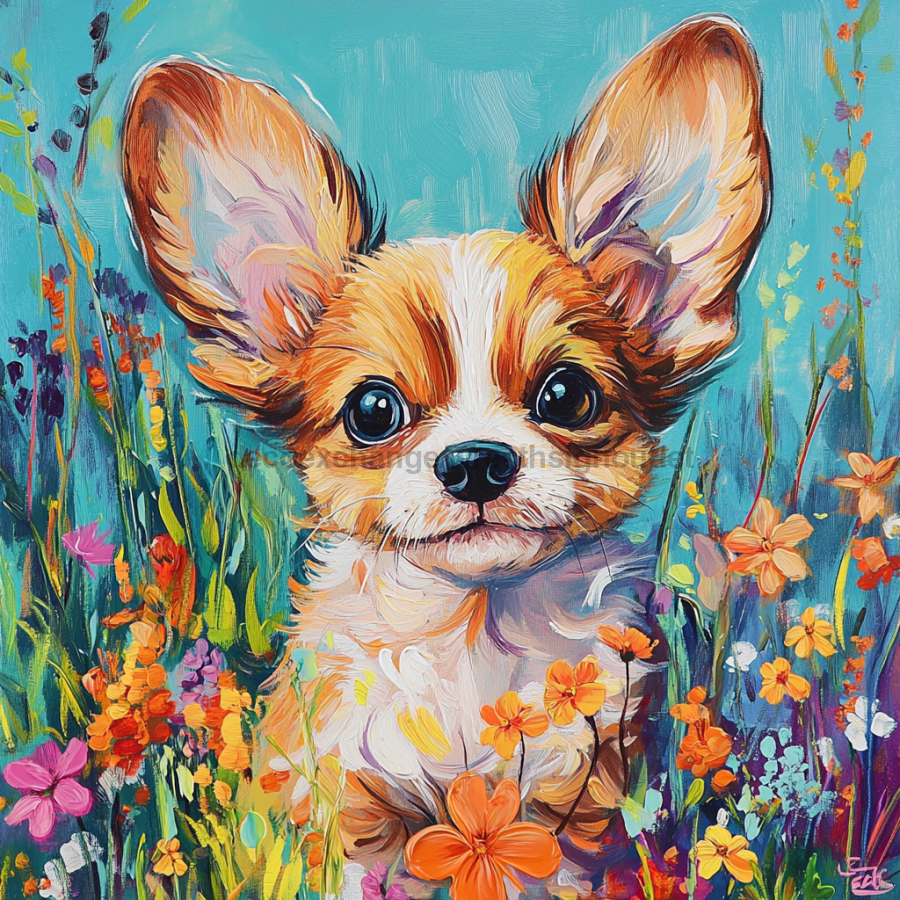 Spring Dog Sign, DCO-13374, Sign For Wreath, 10x10" Metal Sign