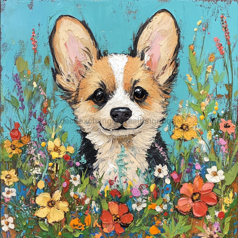 Spring Dog Sign, DCO-13379, Sign For Wreath, 10x10" Metal Sign