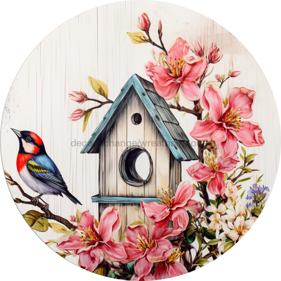 Spring Door Hanger Bird House Sign Dco-00908-Dh For Wreath 18 Round