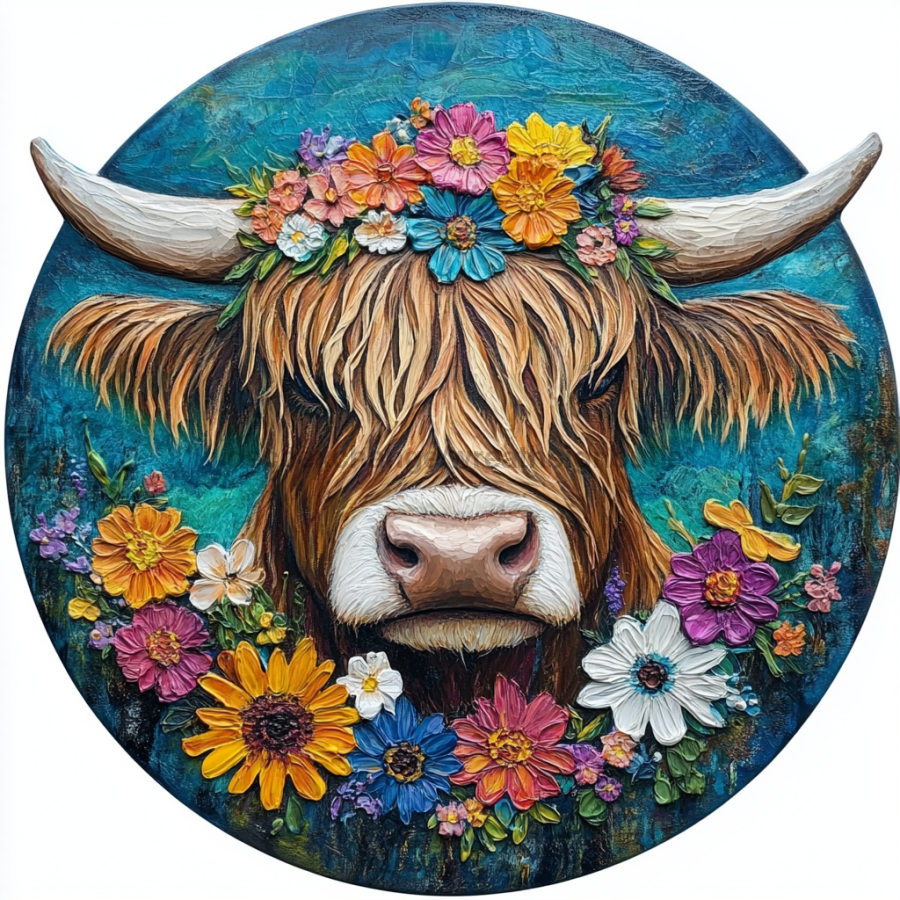 Spring Highland Cow Sign, DCO-13337, Sign For Wreath, 10" Metal Sign