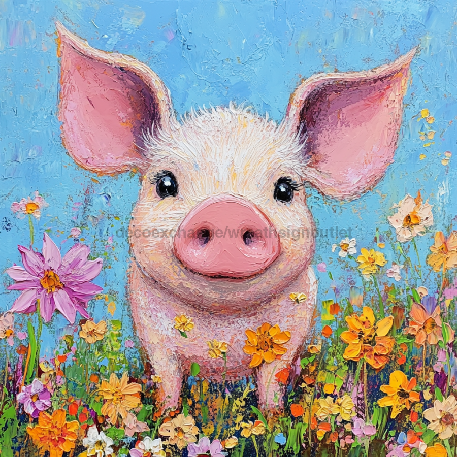 Spring Pig Sign, DCO-13370, Sign For Wreath, 10x10" Metal Sign