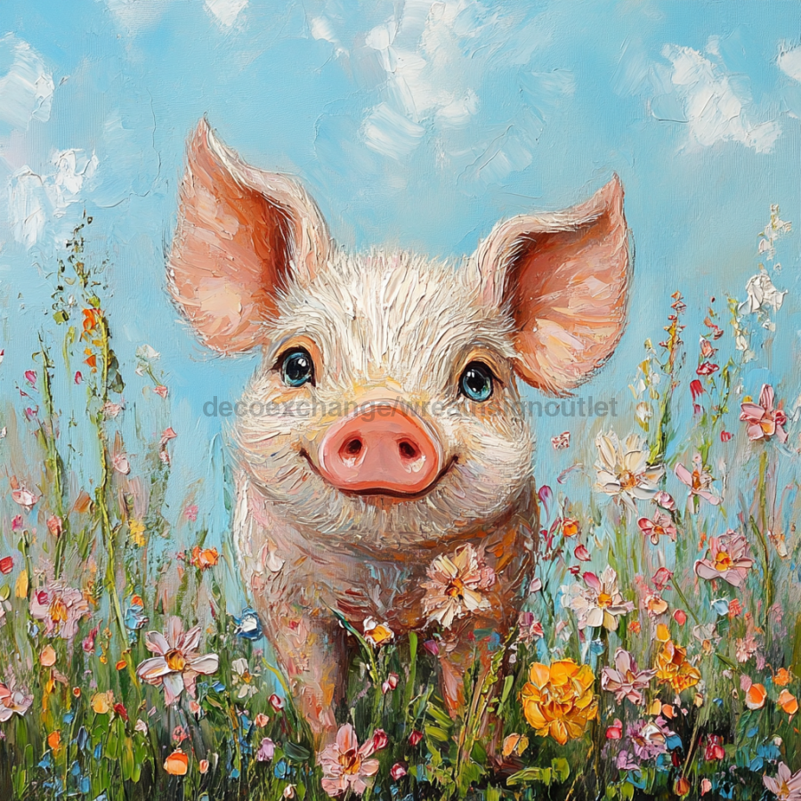 Spring Pig Sign, DCO-13372, Sign For Wreath, 10x10" Metal Sign