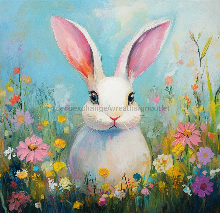 Spring Rabbit Sign, DCO-13413, Sign For Wreath, 10x10" Metal Sign