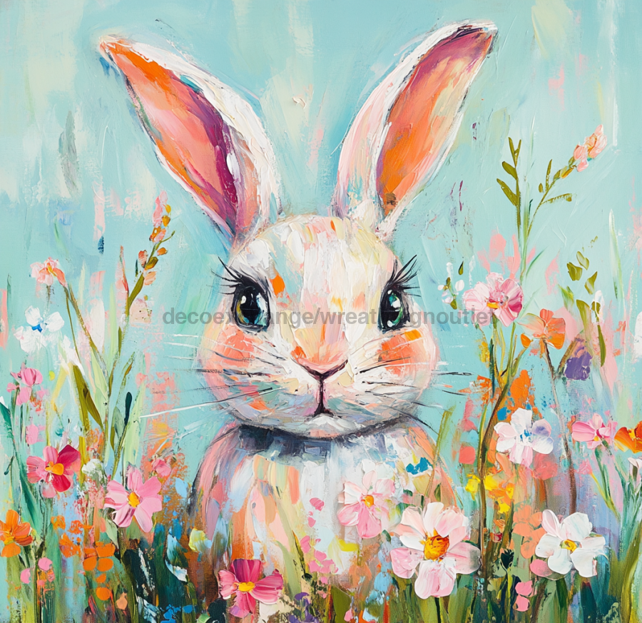 Spring Rabbit Sign, DCO-13417, Sign For Wreath, 10x10" Metal Sign