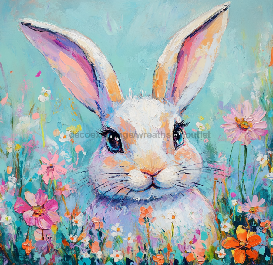 Spring Rabbit Sign, DCO-13418, Sign For Wreath, 10x10" Metal Sign