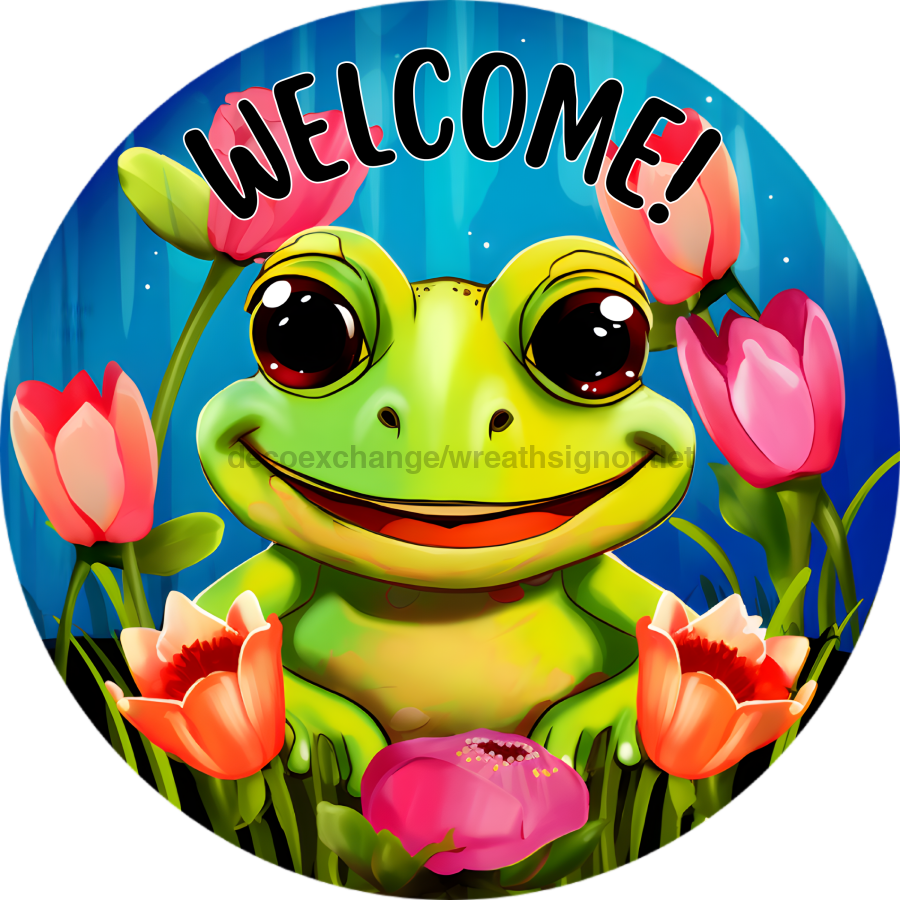 Spring Frog 10" Metal Wreath Sign - DECOE-4823
