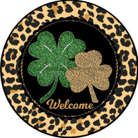 Thumbnail for Wreath Sign, St Patricks Day Sign, Clover Leopard, 10