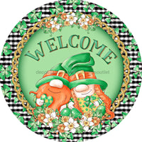 Thumbnail for St Patricks Day Welcome Gnome 10" Metal Wreath Sign - DECOE-4777