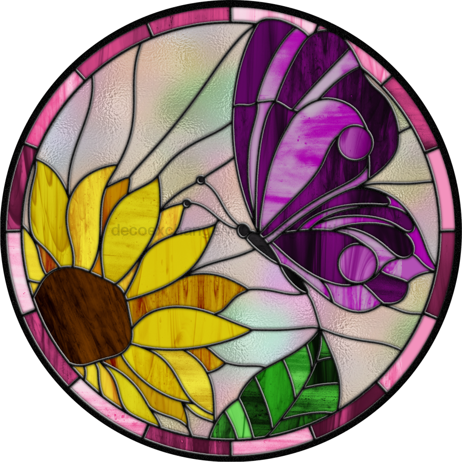 Stained Glass Sign, Butterfly Sign, DECOE-4038, 10" Metal Round