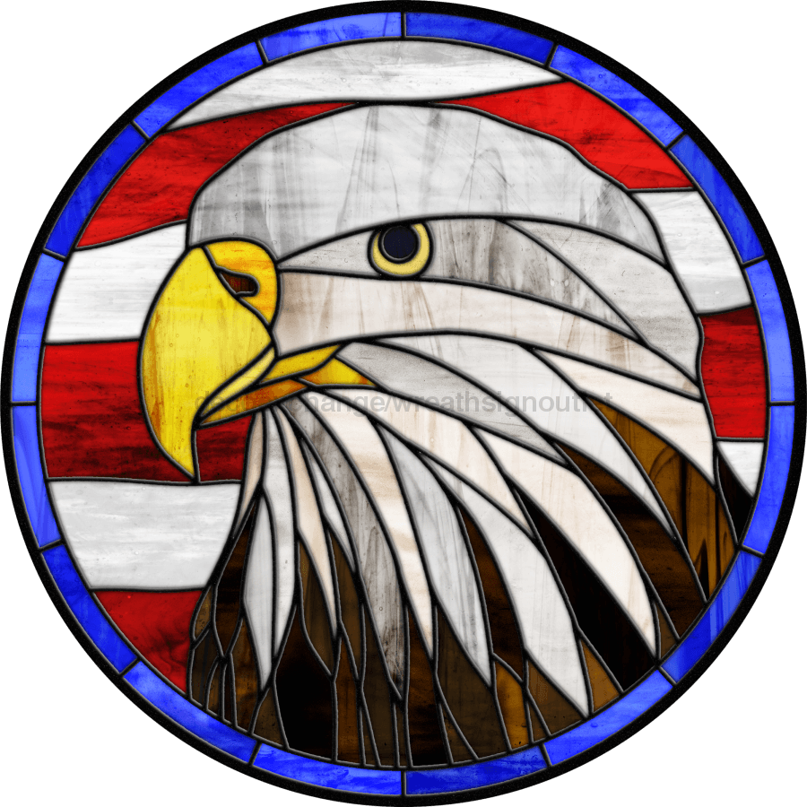 Stained Glass Sign, Eagle Sign, Patriotic Sign, VINYL-DECOE-4050, 10" Vinyl Decal Round