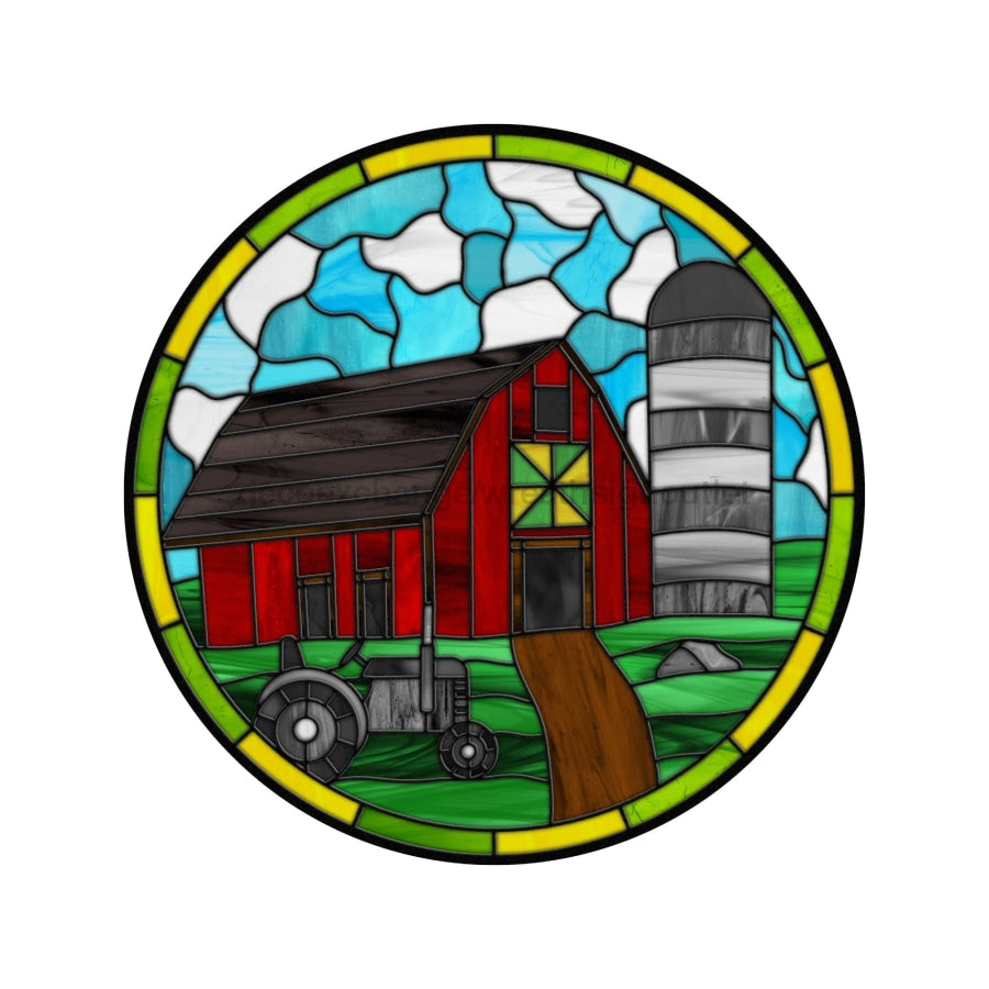 Stained Glass Sign, Farmhouse Sign, Farm Sign, DECOE-4036, 10" Metal Round