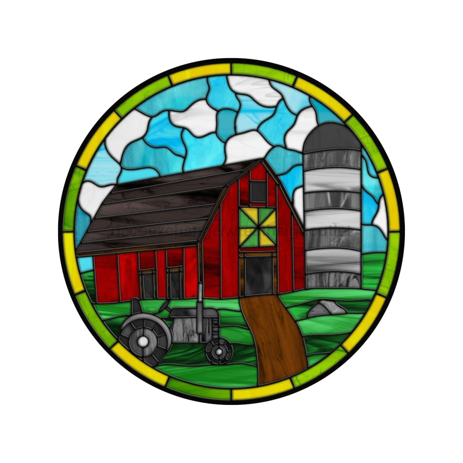 Stained Glass Sign, Farmhouse Sign, Farm Sign, VINYL-DECOE-4036, 10" Vinyl Decal Round