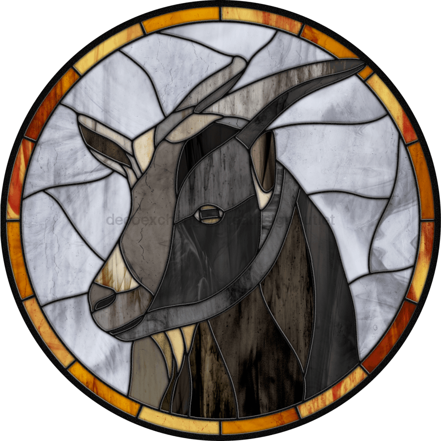 Stained Glass Sign, Farmhouse Sign, Goat Sign, VINYL-DECOE-4037, 10" Vinyl Decal Round