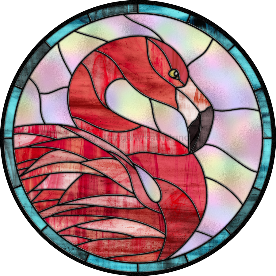 Stained Glass Sign, Flamingo Sign, DECOE-4042-DH, 18 Wood Round
