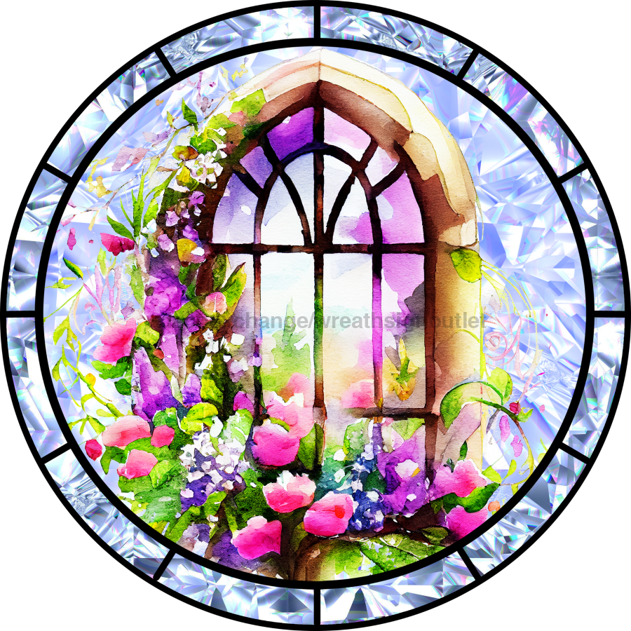 Stained Glass Florals 10" Metal Wreath Sign - DECOE-5211