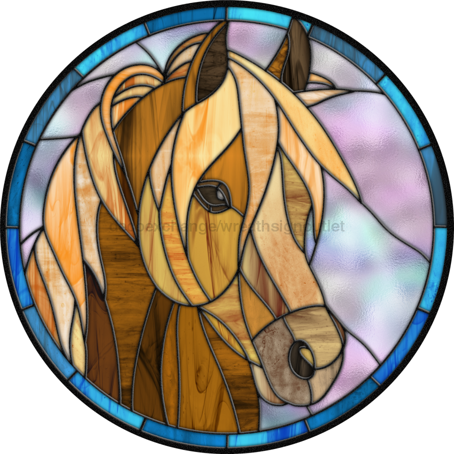 Stained Glass Sign, Horse Sign, VINYL-DECOE-4052, 10" Vinyl Decal Round