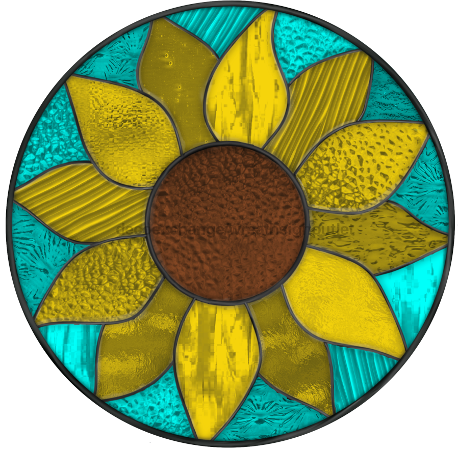 Stained Glass Sunflower Sign, DECOE-5283-D, Sign For Wreath, 10" Wood Sign