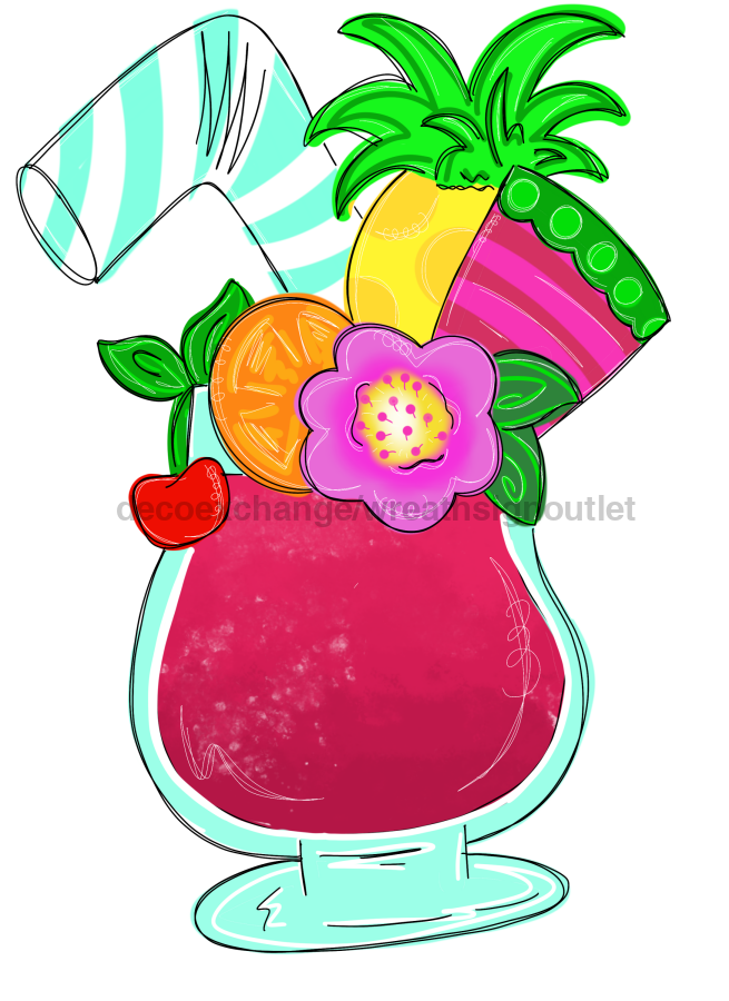 Summer Pool Drink 22" Wood Door Hanger - DECOE-W-534-DH