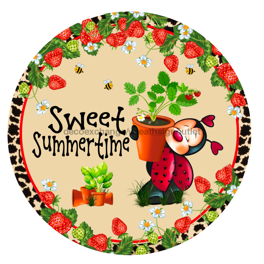 Vinyl Decal, Summer Sign, Lady Bug Sign, 10" Round Metal Sign VINYL-DECOE-289, Sign For Wreath, DecoExchange - DecoExchange
