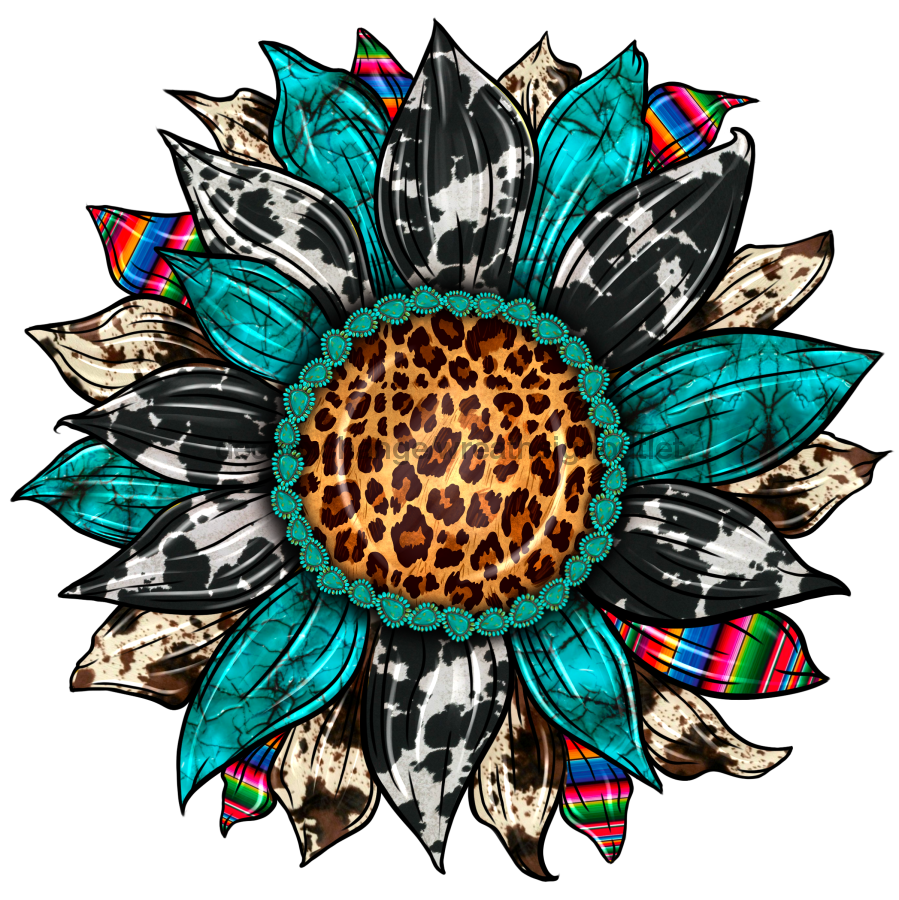 Sunflower, Cow Print Flower, Animal Print Flower, Turquoise Flower, wood sign, DECOE-W-078 door hanger, summer, fall