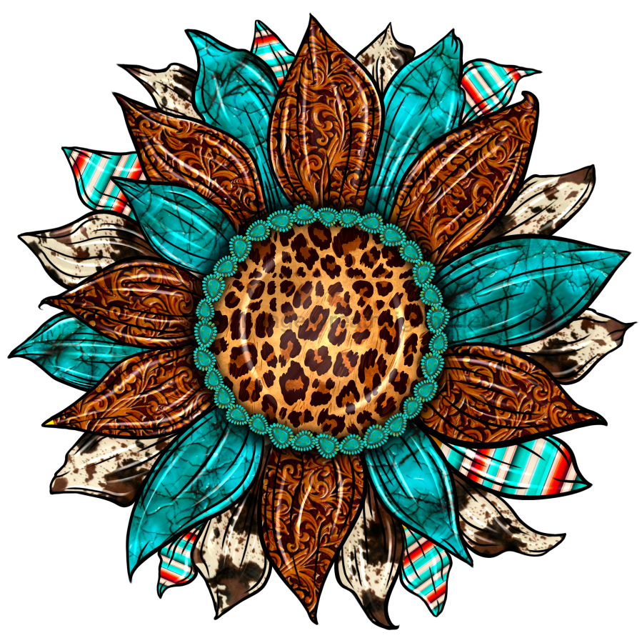 Sunflower, Cow Print Flower, Animal Print Flower, Turquoise Flower, wood sign, DECOE-W-080 - DecoExchange¬Æ