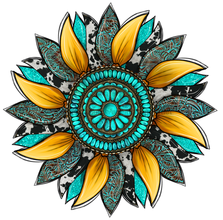 Sunflower, Cow Print Flower, Turquoise Flower, Western Flower, wood sign, Door Hanger, DECOE-W-091 - DecoExchange¬Æ