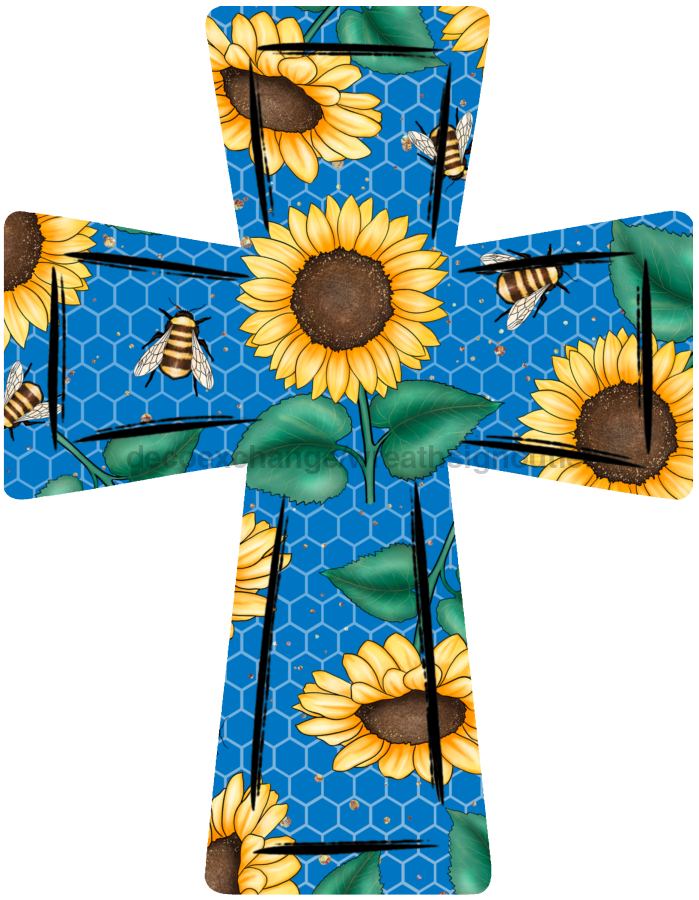 Sunflower Cross 22" Wood Door Hanger - DECOE-W-697-DH