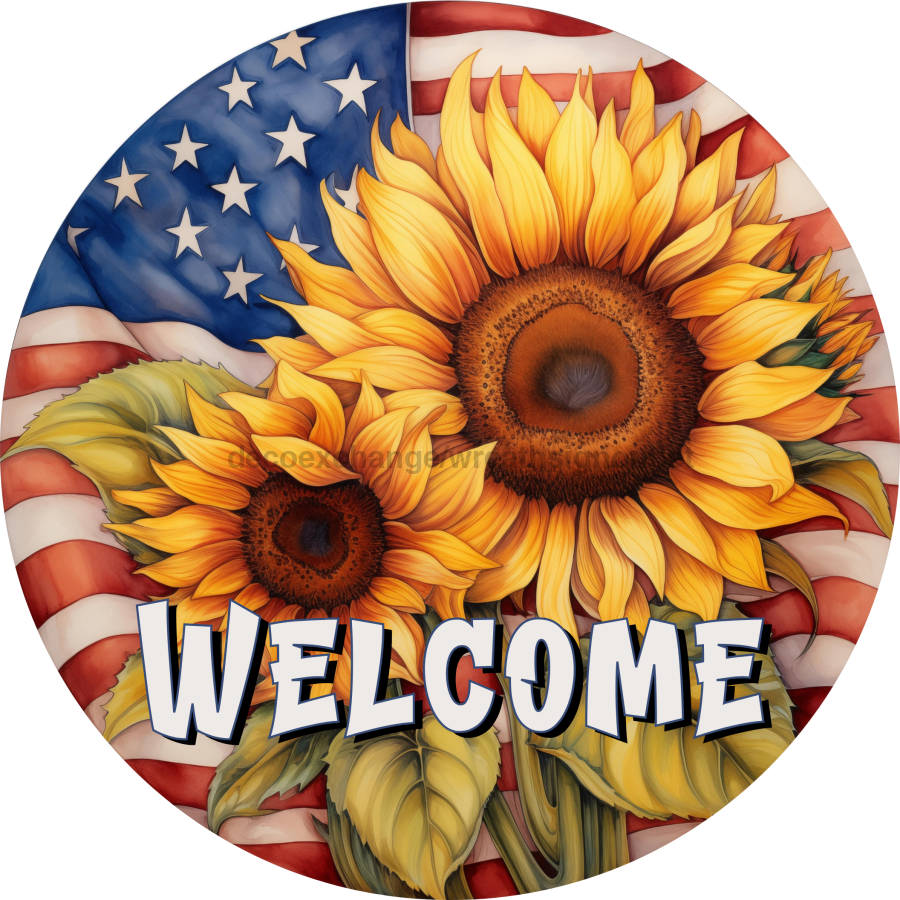 Sunflower Door Hanger Welcome Dco - 01329 - Dh 18’ Round Wood