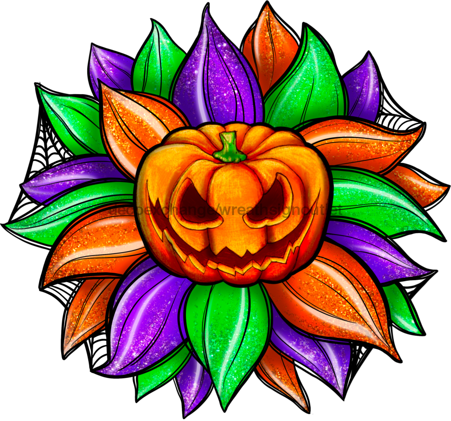Sunflower, Halloween Flower, Purple Orange Flower, Spooky Flower, wood sign, Door Hanger, DECOE-W-092 wreath size wood, wood wreath sign, halloween