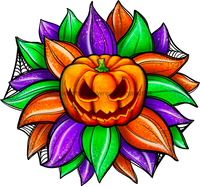 Thumbnail for Sunflower, Halloween Flower, Purple Orange Flower, Spooky Flower, wood sign, Door Hanger, DECOE-W-092 wreath size wood, wood wreath sign, halloween