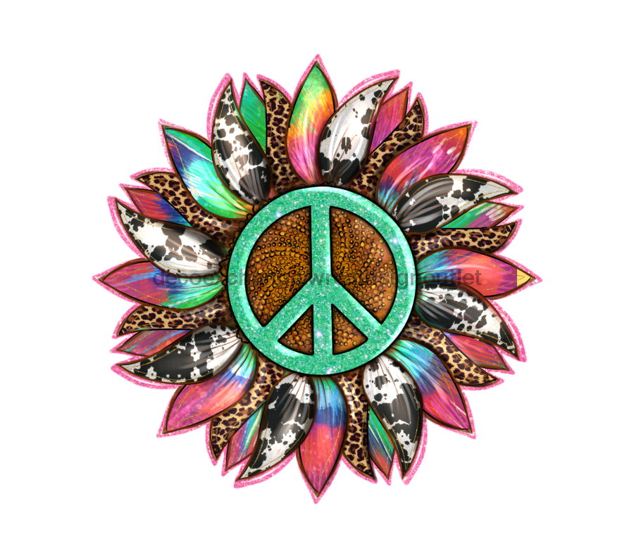 Sunflower, Peace Flower, Pride Flower, wood sign, Door Hanger, DECOE-W-088 wreath size wood, wood wreath sign, summer, fall, every day, pride