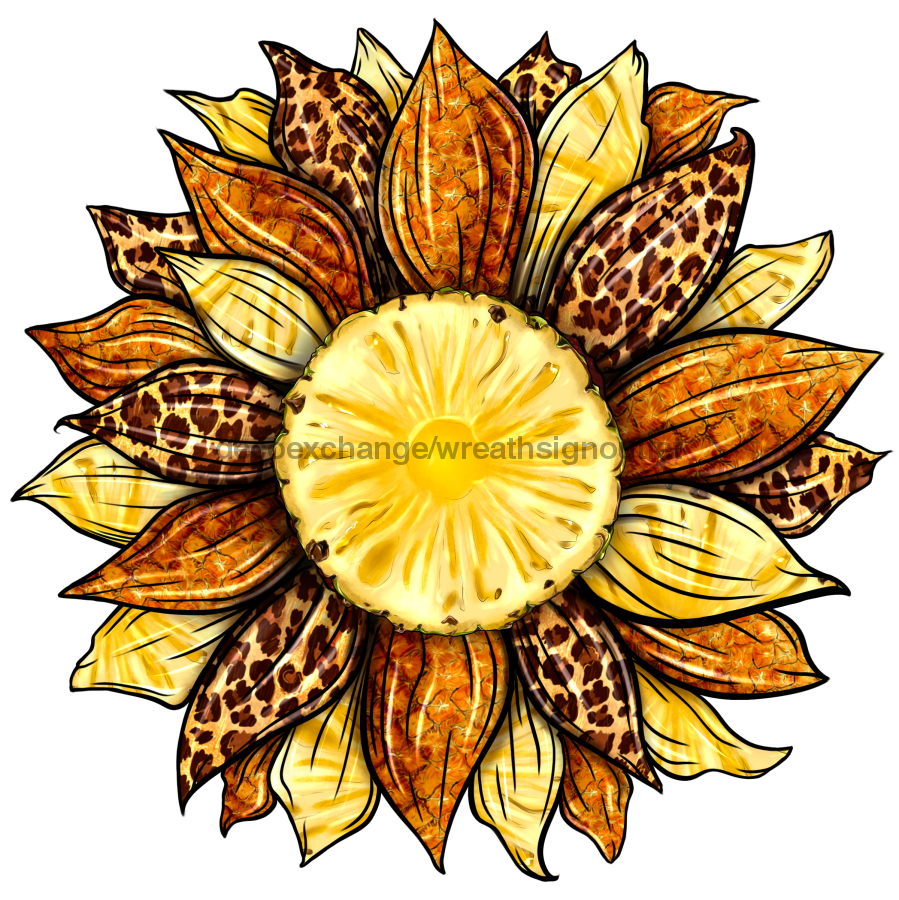 Sunflower, Pineapple Sunflower, Animal Print Flower, wood sign, DECOE-W-085 door hanger, summer, fall, every day